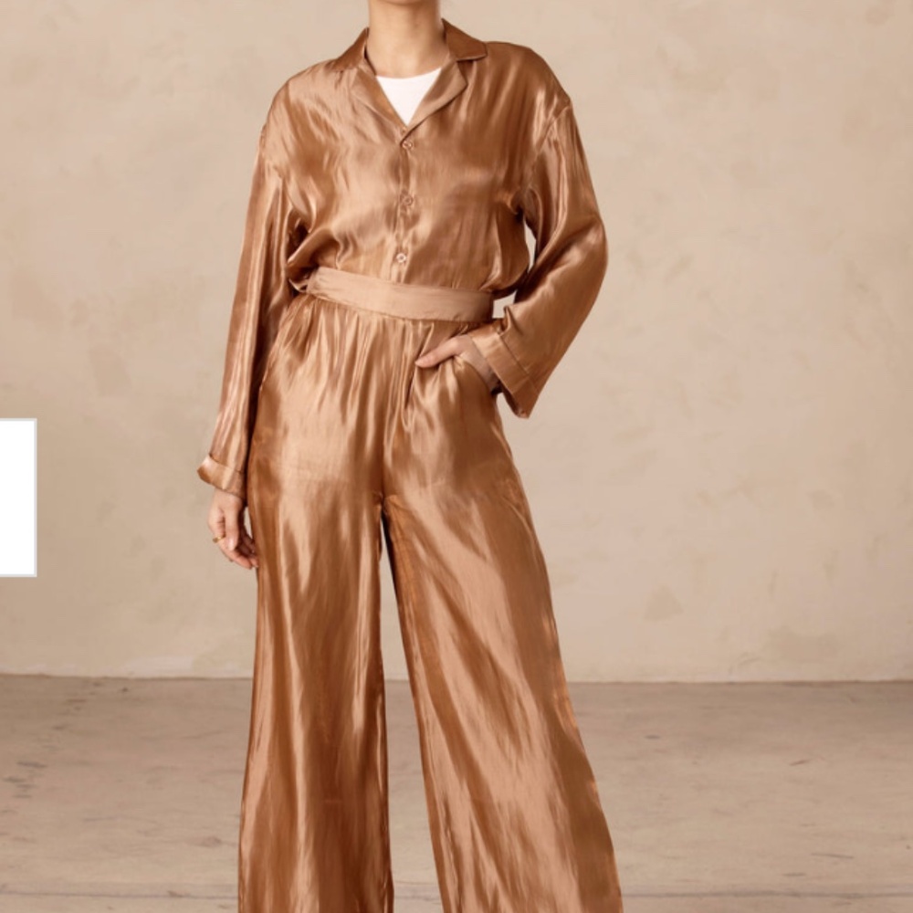 Veiled Collection High Rise Satin Wide Leg Pants - Cinnamon NWT